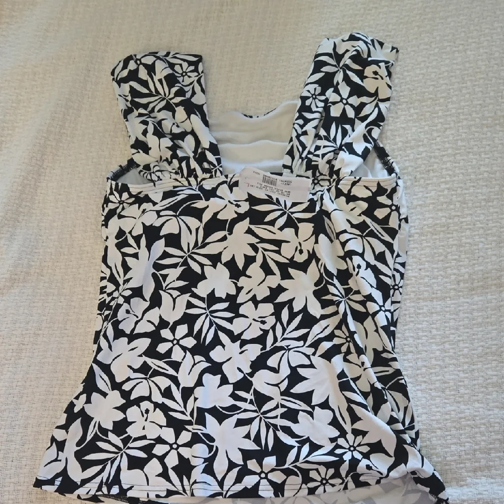Land's End Swim Black and White Floral Tankini